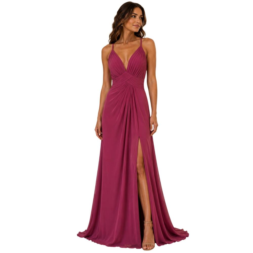 Azazie Bridesmaid Dress 8 Mauve Draped Maxi Gown Wedding Formal Holiday Party